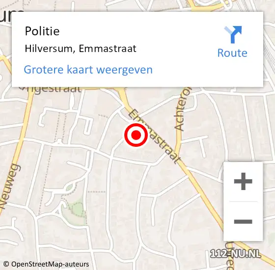 Locatie op kaart van de 112 melding: Politie Hilversum, Emmastraat op 23 september 2023 08:59