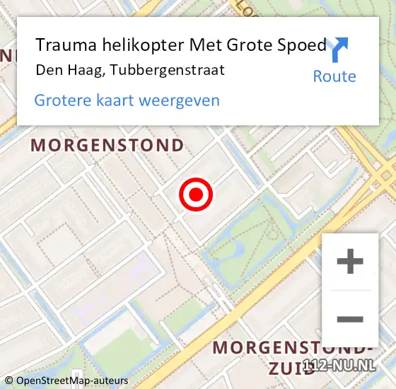 Locatie op kaart van de 112 melding: Trauma helikopter Met Grote Spoed Naar Den Haag, Tubbergenstraat op 23 september 2023 09:37