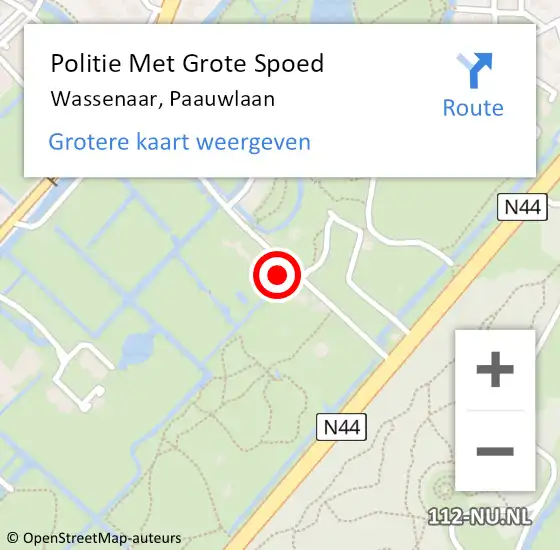 Locatie op kaart van de 112 melding: Politie Met Grote Spoed Naar Wassenaar, Paauwlaan op 23 september 2023 09:47