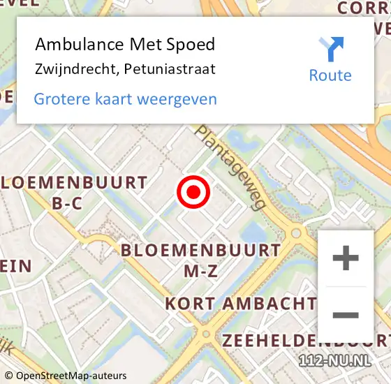 Locatie op kaart van de 112 melding: Ambulance Met Spoed Naar Zwijndrecht, Petuniastraat op 23 september 2023 09:49