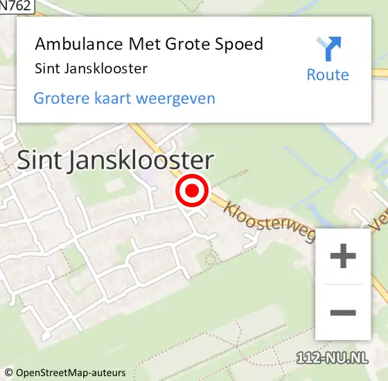 Locatie op kaart van de 112 melding: Ambulance Met Grote Spoed Naar Sint Jansklooster op 23 september 2023 10:02