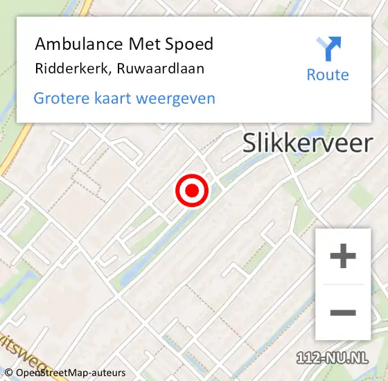 Locatie op kaart van de 112 melding: Ambulance Met Spoed Naar Ridderkerk, Ruwaardlaan op 23 september 2023 10:45