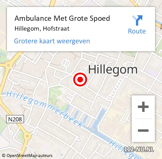 Locatie op kaart van de 112 melding: Ambulance Met Grote Spoed Naar Hillegom, Hofstraat op 23 september 2023 10:52