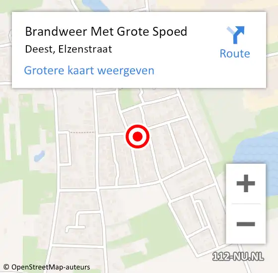 Locatie op kaart van de 112 melding: Brandweer Met Grote Spoed Naar Deest, Elzenstraat op 23 september 2023 10:54