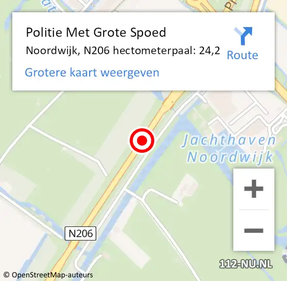 Locatie op kaart van de 112 melding: Politie Met Grote Spoed Naar Noordwijk, N206 hectometerpaal: 24,2 op 23 september 2023 11:11