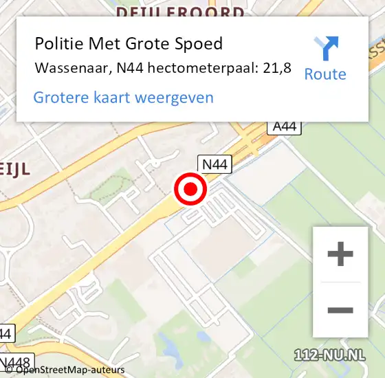 Locatie op kaart van de 112 melding: Politie Met Grote Spoed Naar Wassenaar, N44 hectometerpaal: 21,8 op 23 september 2023 11:30