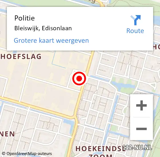 Locatie op kaart van de 112 melding: Politie Bleiswijk, Edisonlaan op 23 september 2023 12:39