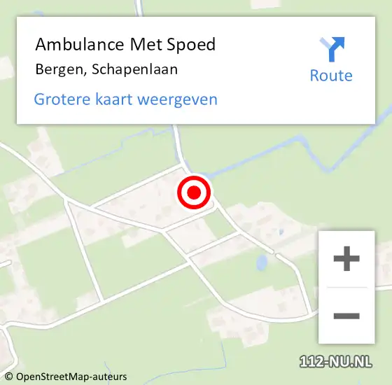 Locatie op kaart van de 112 melding: Ambulance Met Spoed Naar Bergen, Schapenlaan op 23 september 2023 12:39