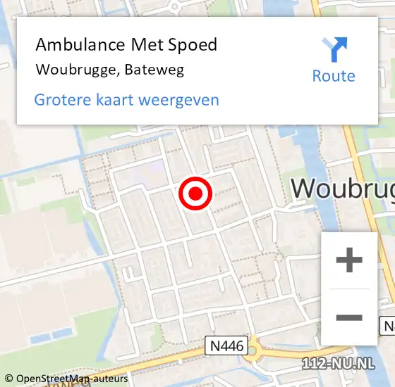Locatie op kaart van de 112 melding: Ambulance Met Spoed Naar Woubrugge, Bateweg op 23 september 2023 12:47