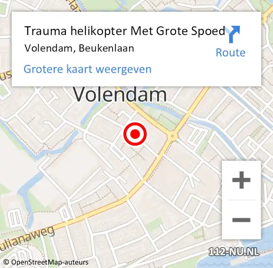 Locatie op kaart van de 112 melding: Trauma helikopter Met Grote Spoed Naar Volendam, Beukenlaan op 23 september 2023 12:50