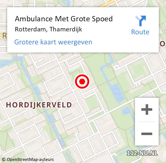 Locatie op kaart van de 112 melding: Ambulance Met Grote Spoed Naar Rotterdam, Thamerdijk op 23 september 2023 12:56