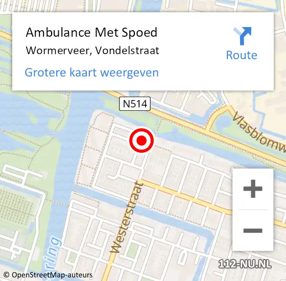 Locatie op kaart van de 112 melding: Ambulance Met Spoed Naar Wormerveer, Vondelstraat op 23 september 2023 13:14