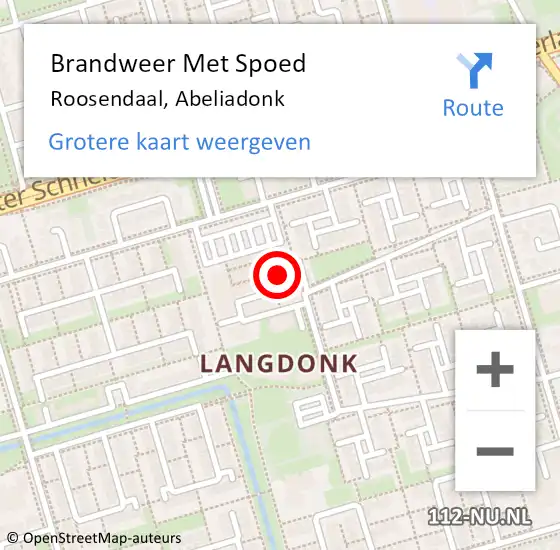 Locatie op kaart van de 112 melding: Brandweer Met Spoed Naar Roosendaal, Abeliadonk op 23 september 2023 13:16