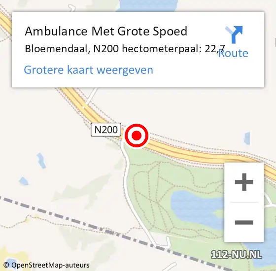 Locatie op kaart van de 112 melding: Ambulance Met Grote Spoed Naar Bloemendaal, N200 hectometerpaal: 22,7 op 23 september 2023 13:22