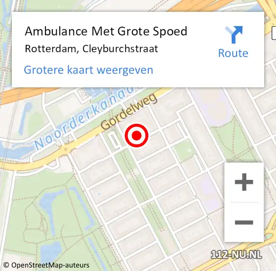 Locatie op kaart van de 112 melding: Ambulance Met Grote Spoed Naar Rotterdam, Cleyburchstraat op 23 september 2023 13:36