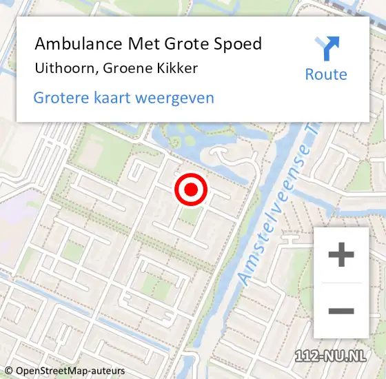 Locatie op kaart van de 112 melding: Ambulance Met Grote Spoed Naar Uithoorn, Groene Kikker op 23 september 2023 13:40