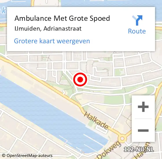 Locatie op kaart van de 112 melding: Ambulance Met Grote Spoed Naar IJmuiden, Adrianastraat op 23 september 2023 13:59