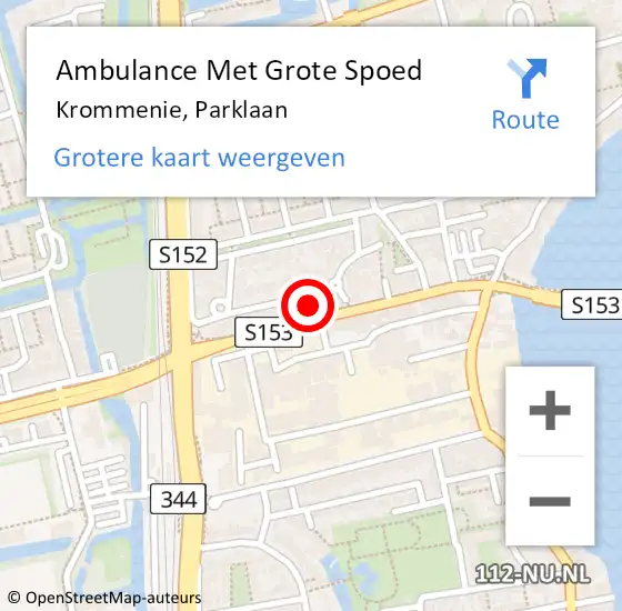 Locatie op kaart van de 112 melding: Ambulance Met Grote Spoed Naar Krommenie, Parklaan op 23 september 2023 14:03