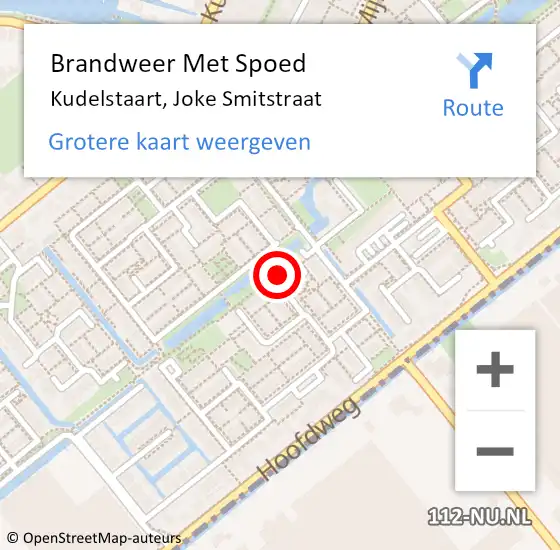 Locatie op kaart van de 112 melding: Brandweer Met Spoed Naar Kudelstaart, Joke Smitstraat op 23 september 2023 14:05