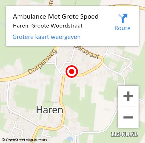 Locatie op kaart van de 112 melding: Ambulance Met Grote Spoed Naar Haren, Groote Woordstraat op 14 oktober 2013 02:17