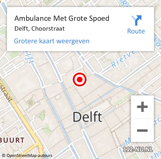 Locatie op kaart van de 112 melding: Ambulance Met Grote Spoed Naar Delft, Choorstraat op 23 september 2023 14:26