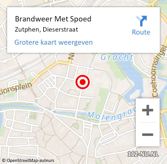 Locatie op kaart van de 112 melding: Brandweer Met Spoed Naar Zutphen, Dieserstraat op 9 september 2014 08:58