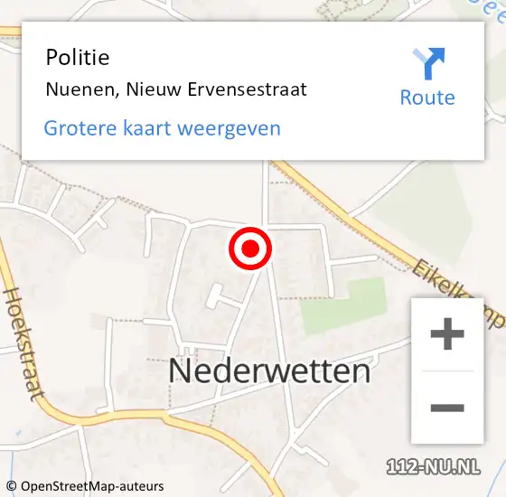 Locatie op kaart van de 112 melding: Politie Nuenen, Nieuw Ervensestraat op 23 september 2023 14:45