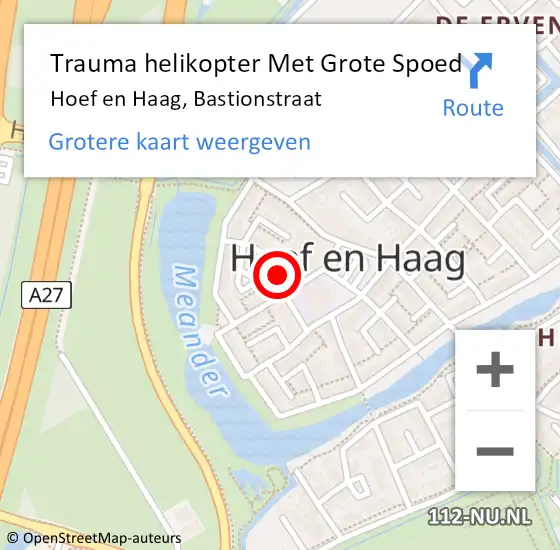 Locatie op kaart van de 112 melding: Trauma helikopter Met Grote Spoed Naar Hoef en Haag, Bastionstraat op 23 september 2023 14:56