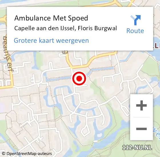 Locatie op kaart van de 112 melding: Ambulance Met Spoed Naar Capelle aan den IJssel, Floris Burgwal op 23 september 2023 14:59