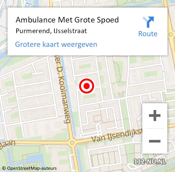 Locatie op kaart van de 112 melding: Ambulance Met Grote Spoed Naar Purmerend, IJsselstraat op 23 september 2023 15:05