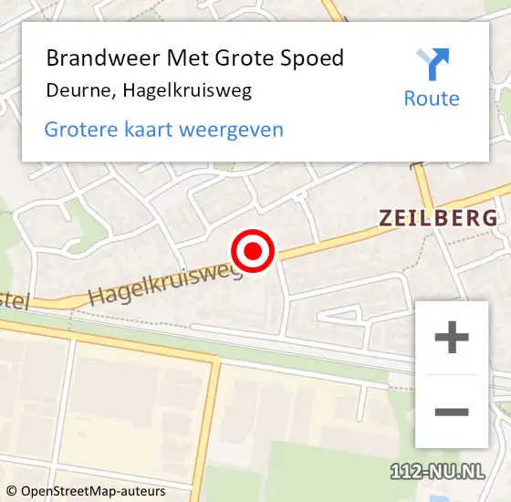 Locatie op kaart van de 112 melding: Brandweer Met Grote Spoed Naar Deurne, Hagelkruisweg op 23 september 2023 15:21