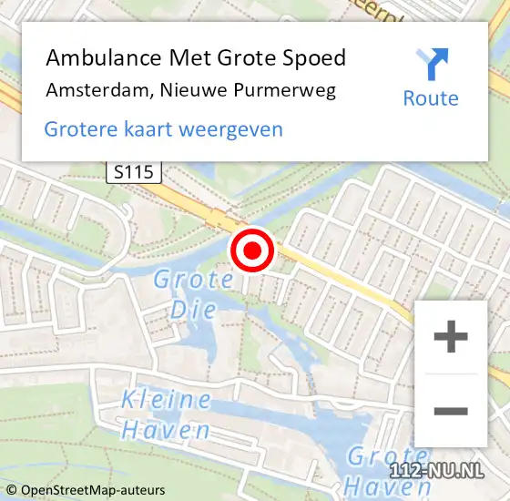 Locatie op kaart van de 112 melding: Ambulance Met Grote Spoed Naar Amsterdam, Nieuwe Purmerweg op 23 september 2023 16:05