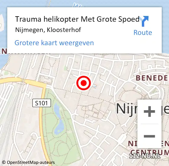 Locatie op kaart van de 112 melding: Trauma helikopter Met Grote Spoed Naar Nijmegen, Kloosterhof op 23 september 2023 16:14