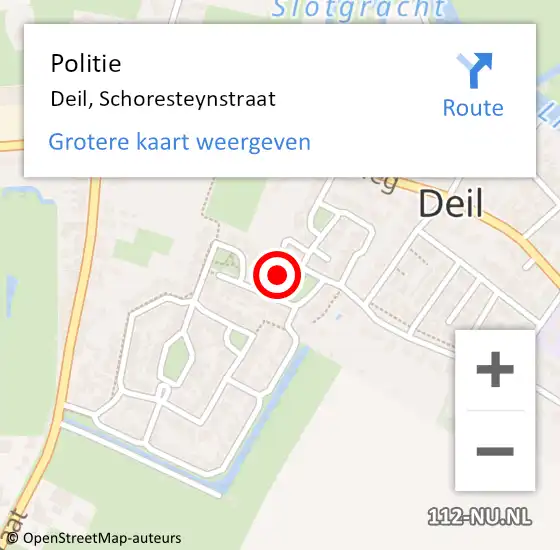 Locatie op kaart van de 112 melding: Politie Deil, Schoresteynstraat op 23 september 2023 16:27