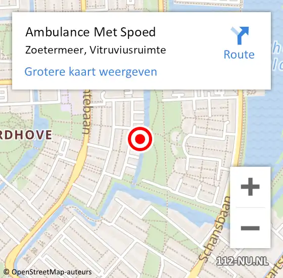 Locatie op kaart van de 112 melding: Ambulance Met Spoed Naar Zoetermeer, Vitruviusruimte op 23 september 2023 16:48