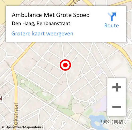 Locatie op kaart van de 112 melding: Ambulance Met Grote Spoed Naar Den Haag, Renbaanstraat op 23 september 2023 16:56