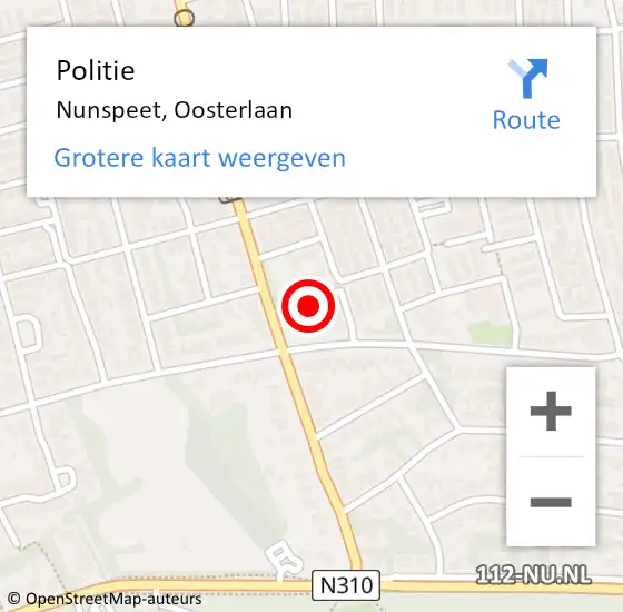 Locatie op kaart van de 112 melding: Politie Nunspeet, Oosterlaan op 23 september 2023 17:36