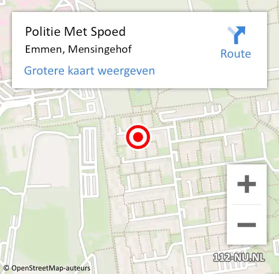 Locatie op kaart van de 112 melding: Politie Met Spoed Naar Emmen, Mensingehof op 23 september 2023 17:37