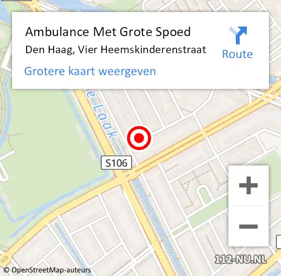 Locatie op kaart van de 112 melding: Ambulance Met Grote Spoed Naar Den Haag, Vier Heemskinderenstraat op 23 september 2023 17:49