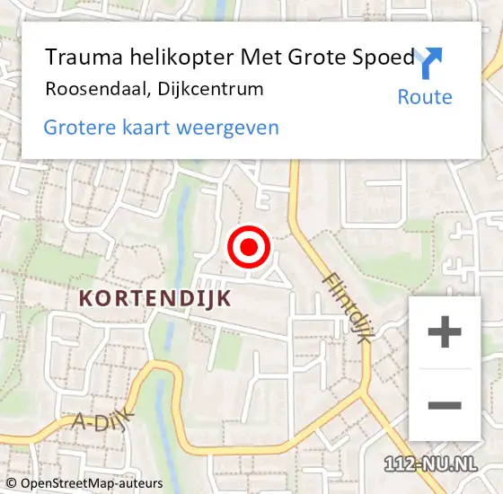 Locatie op kaart van de 112 melding: Trauma helikopter Met Grote Spoed Naar Roosendaal, Dijkcentrum op 23 september 2023 17:59