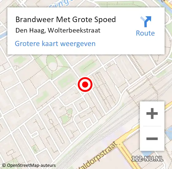 Locatie op kaart van de 112 melding: Brandweer Met Grote Spoed Naar Den Haag, Wolterbeekstraat op 23 september 2023 18:20