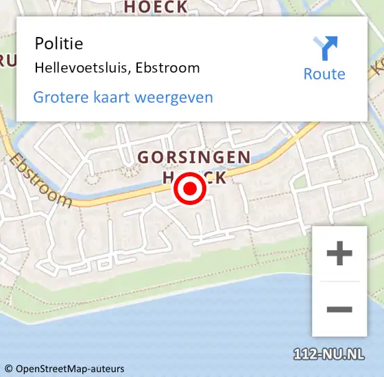 Locatie op kaart van de 112 melding: Politie Hellevoetsluis, Ebstroom op 23 september 2023 19:25