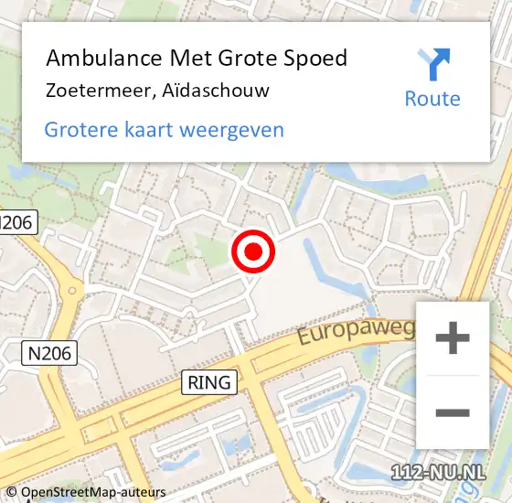 Locatie op kaart van de 112 melding: Ambulance Met Grote Spoed Naar Zoetermeer, Aïdaschouw op 23 september 2023 19:41