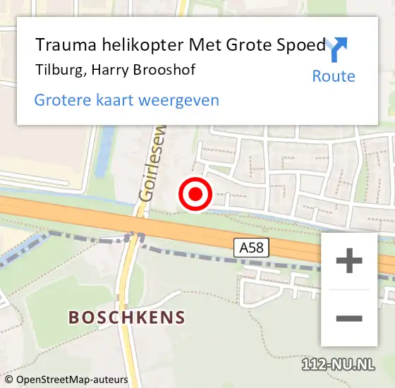 Locatie op kaart van de 112 melding: Trauma helikopter Met Grote Spoed Naar Tilburg, Harry Brooshof op 23 september 2023 20:20