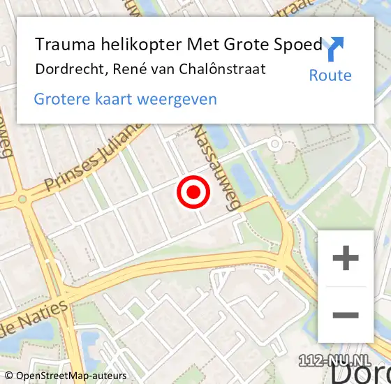 Locatie op kaart van de 112 melding: Trauma helikopter Met Grote Spoed Naar Dordrecht, René van Chalônstraat op 23 september 2023 20:25