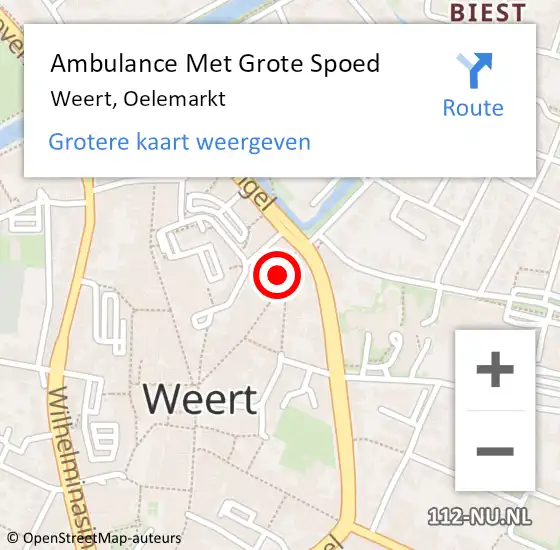 Locatie op kaart van de 112 melding: Ambulance Met Grote Spoed Naar Weert, Oelemarkt op 23 september 2023 20:27