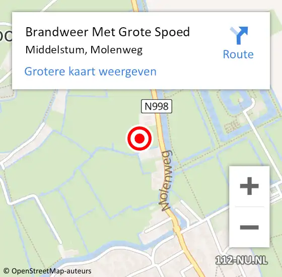 Locatie op kaart van de 112 melding: Brandweer Met Grote Spoed Naar Middelstum, Molenweg op 23 september 2023 20:34