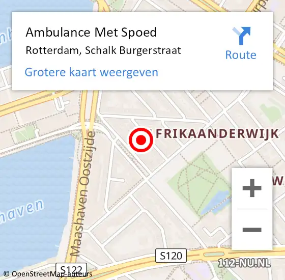 Locatie op kaart van de 112 melding: Ambulance Met Spoed Naar Rotterdam, Schalk Burgerstraat op 23 september 2023 20:47