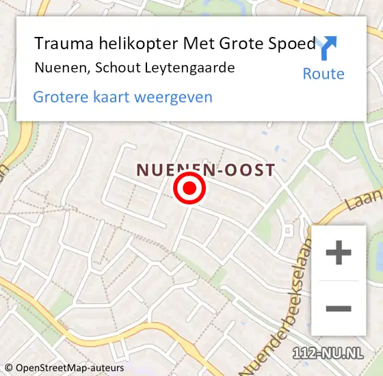 Locatie op kaart van de 112 melding: Trauma helikopter Met Grote Spoed Naar Nuenen, Schout Leytengaarde op 23 september 2023 20:51