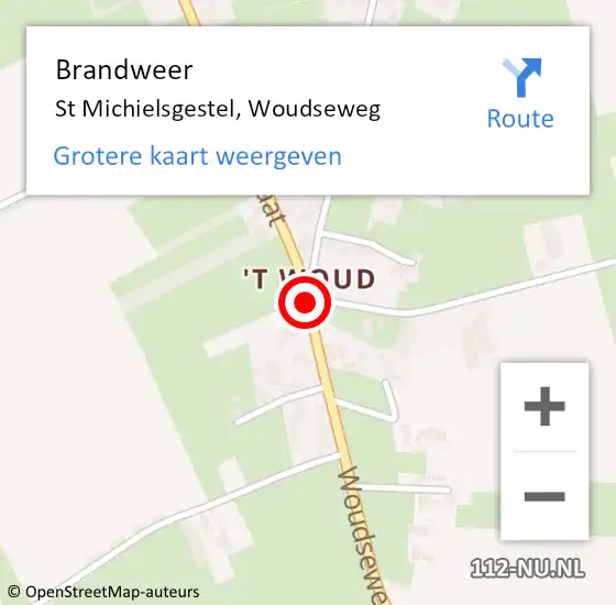 Locatie op kaart van de 112 melding: Brandweer St Michielsgestel, Woudseweg op 14 oktober 2013 02:32